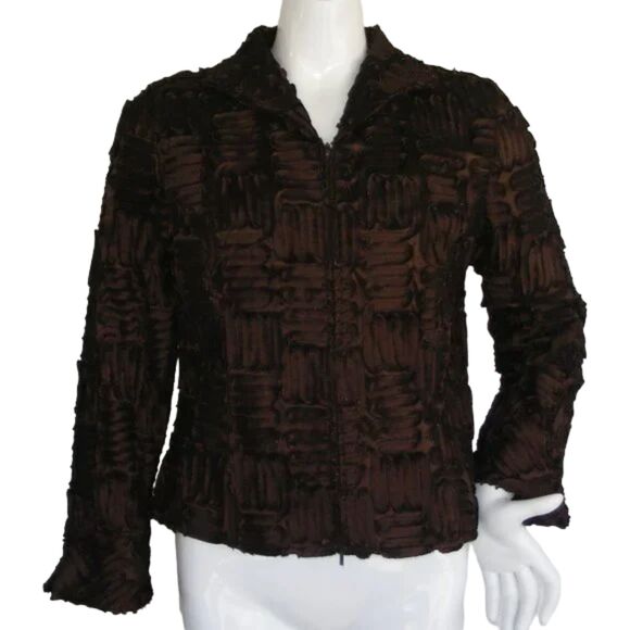 SAMUEL DONG Jacket, M, Brown, Ribbon Strips, Zipper front, Hand Wash - Picture 10 of 14